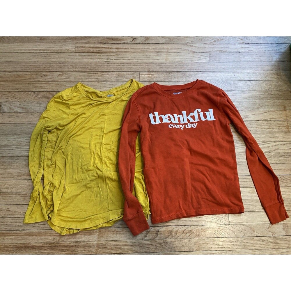 Old Navy Girl 10 Set Of Two Long Sleeve T-shirt Thankful Every Day Orange Yellow